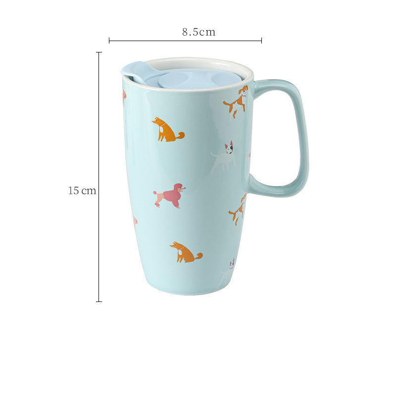 Large Capacity Ceramic Mug with Lid - Multiple Styles, 500-600mL Drinkware