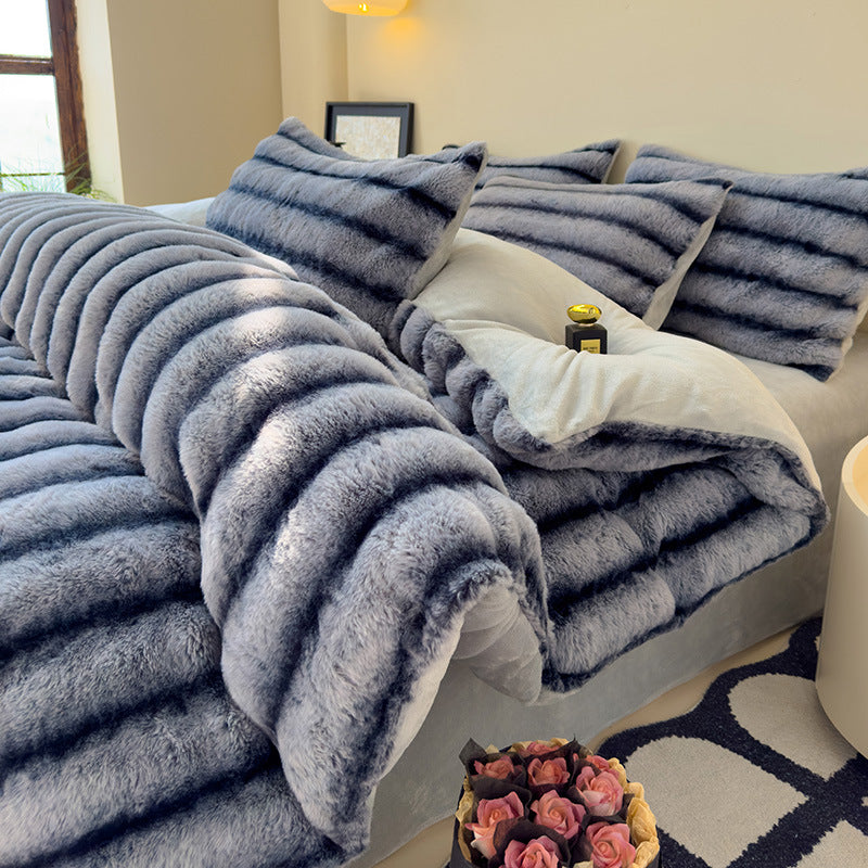 Warm Fluffy Milk Fiber Bedding Set Four Pieces - Autumn and Winter Comfort