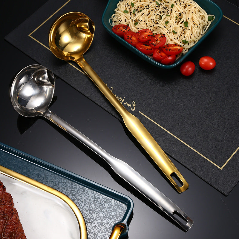 Stainless Steel Oil Filtering Spoon Kitchen Utensil - Silver & Gold Variants