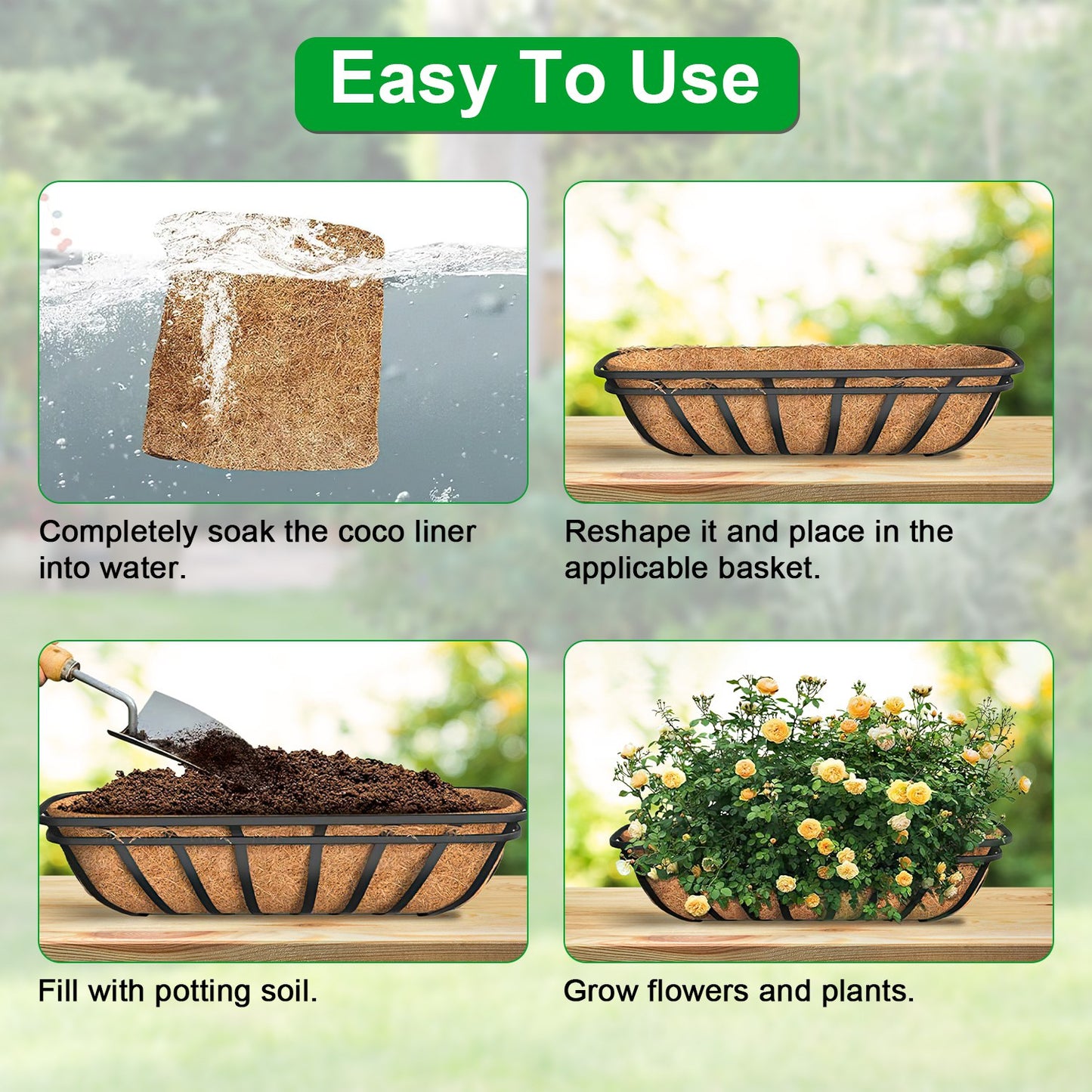 3 Pack Coconut Coir Planter Liners for Window Boxes & Hanging Baskets