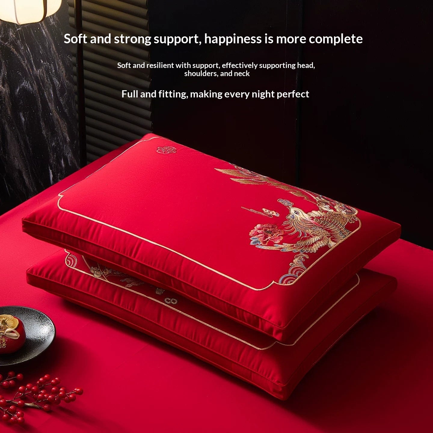 Red Wedding Pillow Set - 48x74cm Two-Person Decorative Pillows for Special Occasions