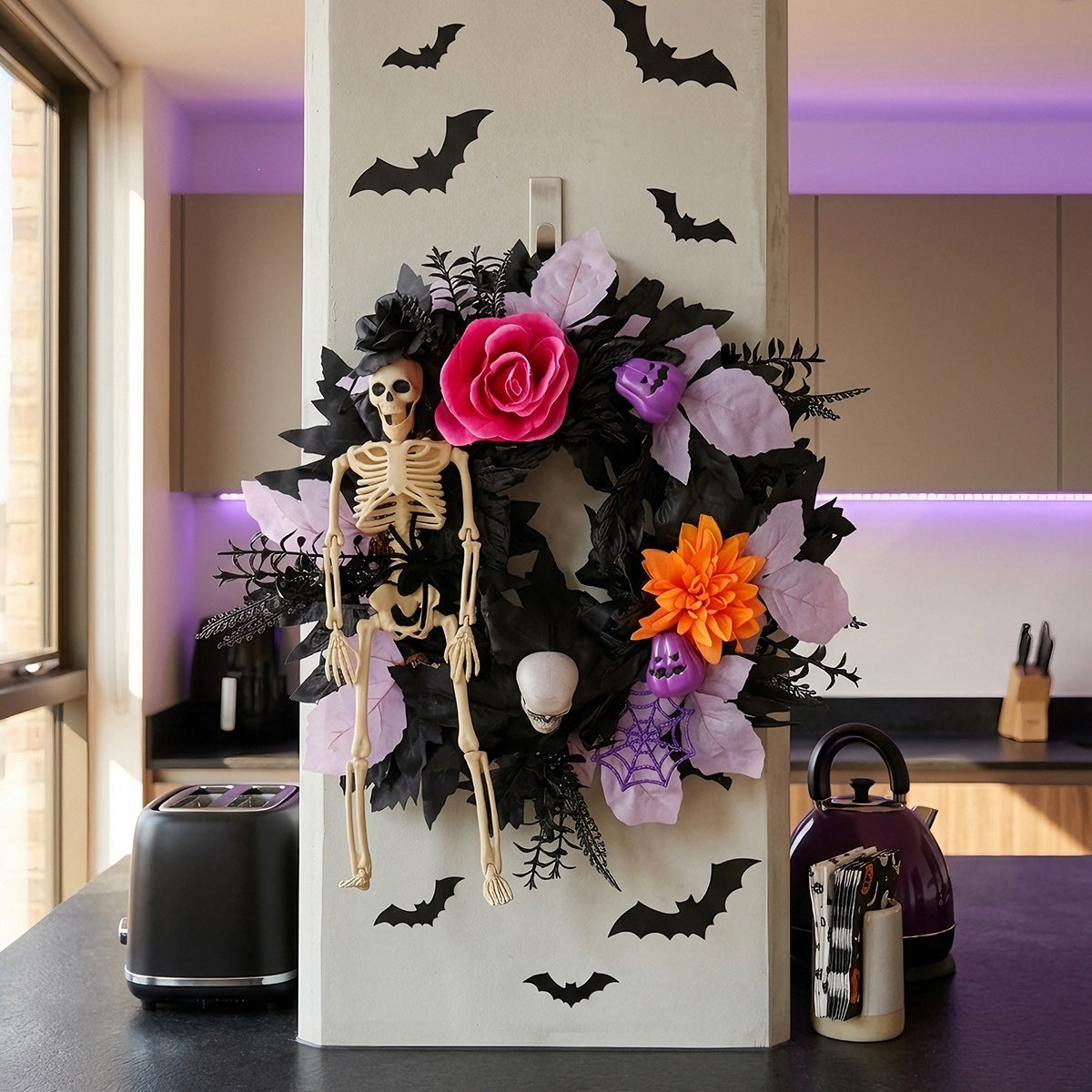 Halloween Skull Wreath Decoration Spooky Door Hanger for Home Party