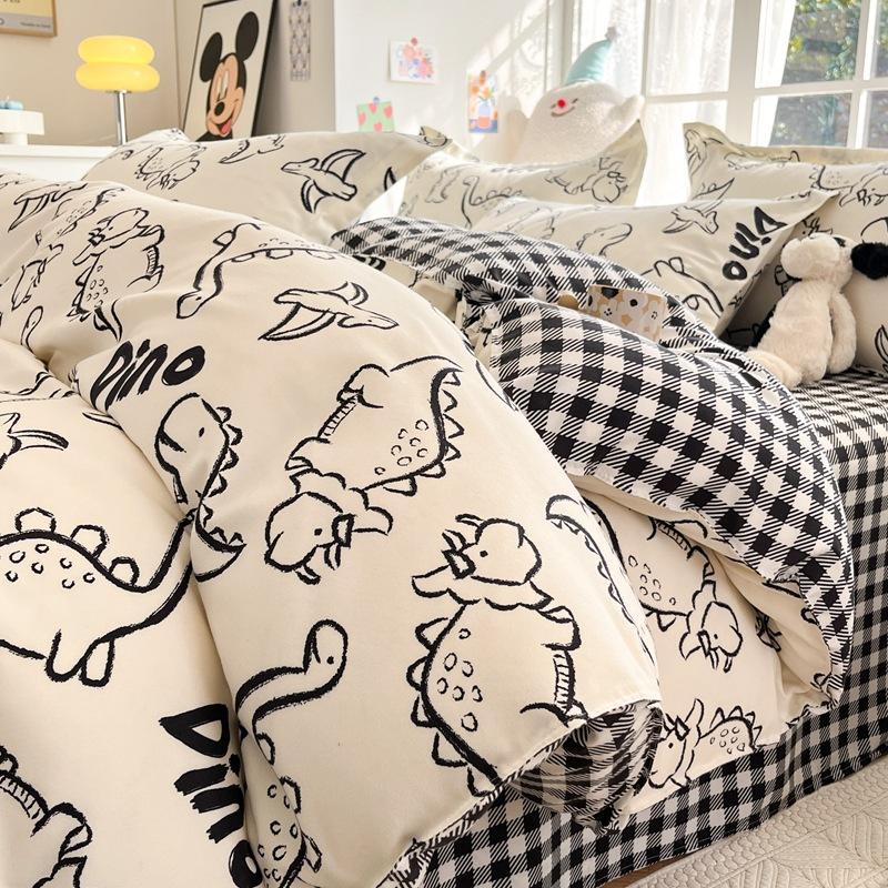 Cotton Bedding Set - Four-Piece Quilt Cover & Sheets with Skin-Friendly Sanded Finish