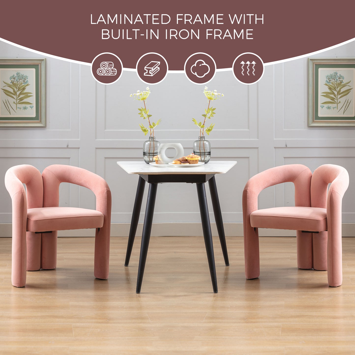 Velvet Upholstered Accent Dining Chair - Set of 2, Pink
