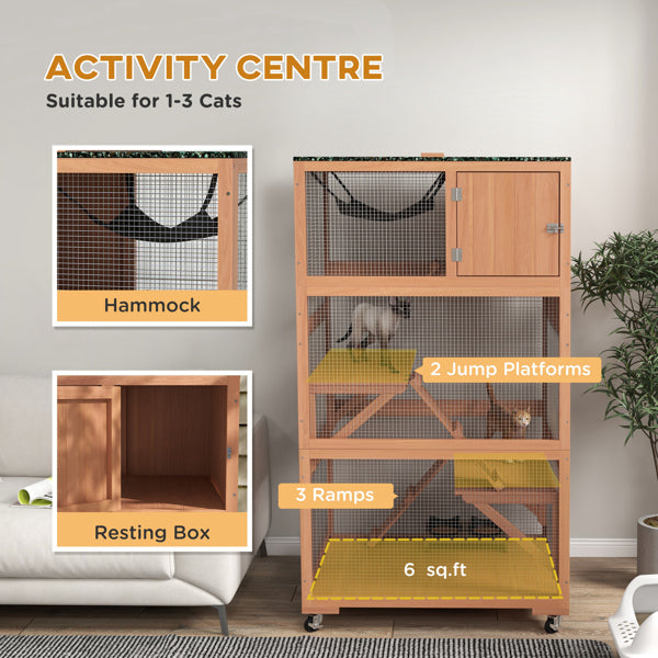 Pet Cat Climbing Tower with Stairs and House - Orange, 66 Inch