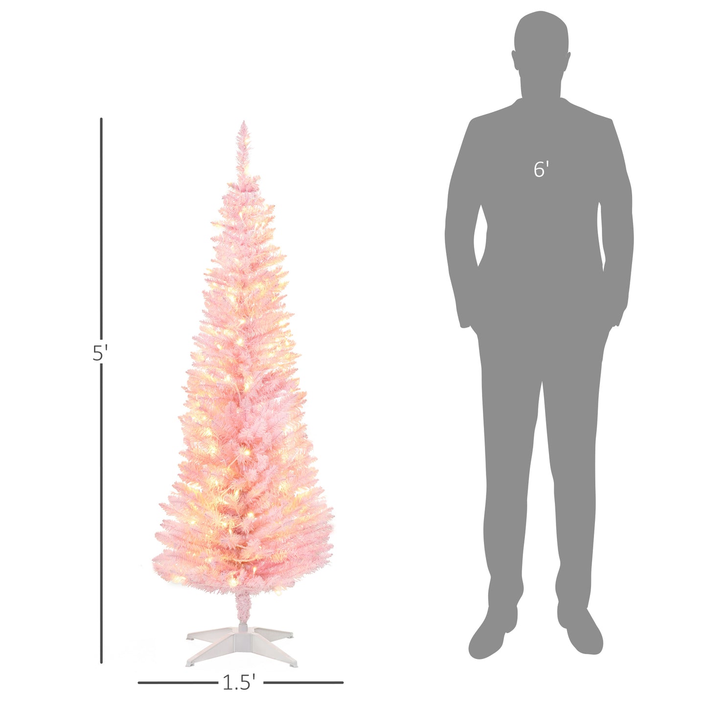 5ft Slim Pink Christmas Tree with Warm White LED Lights