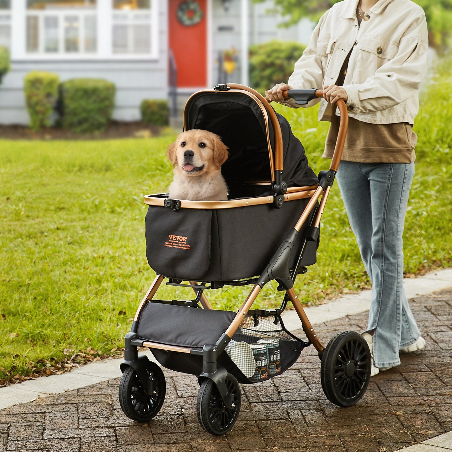 Pet Stroller with Detachable Carrier, 4 Wheels, 66 lbs Capacity, Black