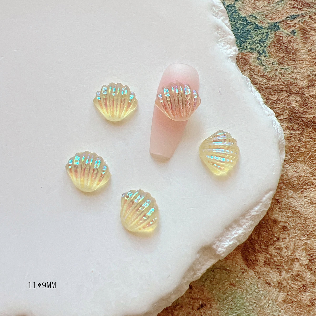 Nail Art Resin Accessories Set - Iridescent Shell, Peach Heart & Butterfly