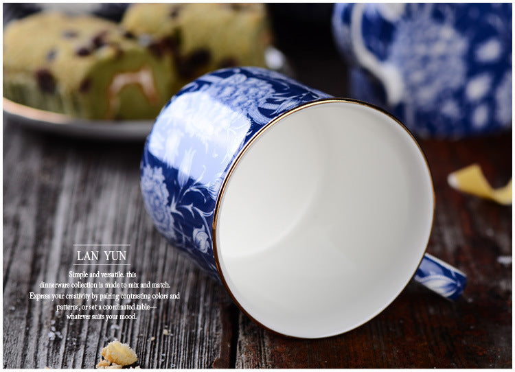 European Blue and White Ceramic Mug 300ml - Kitchen Drinkware