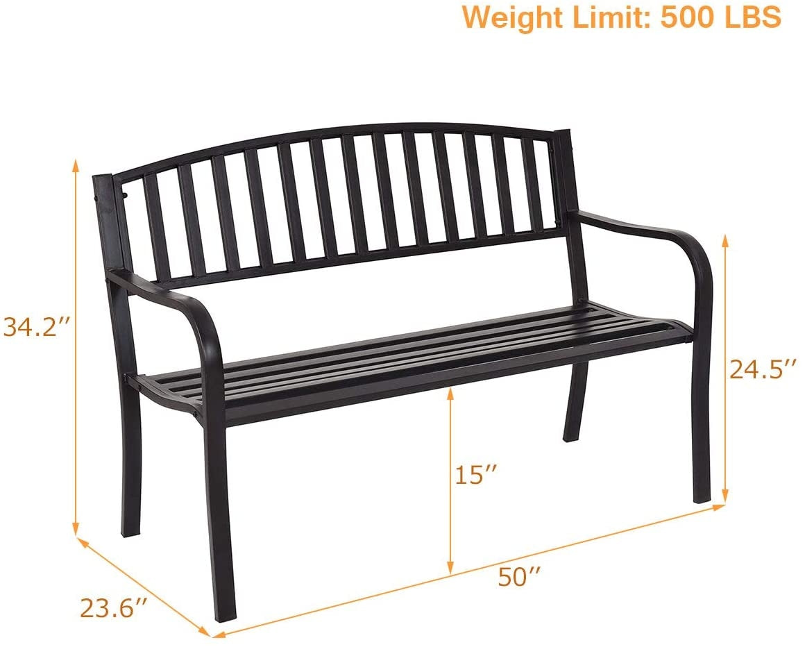 50 Inch Outdoor Patio Garden Loveseat Bench - Ergonomic Design