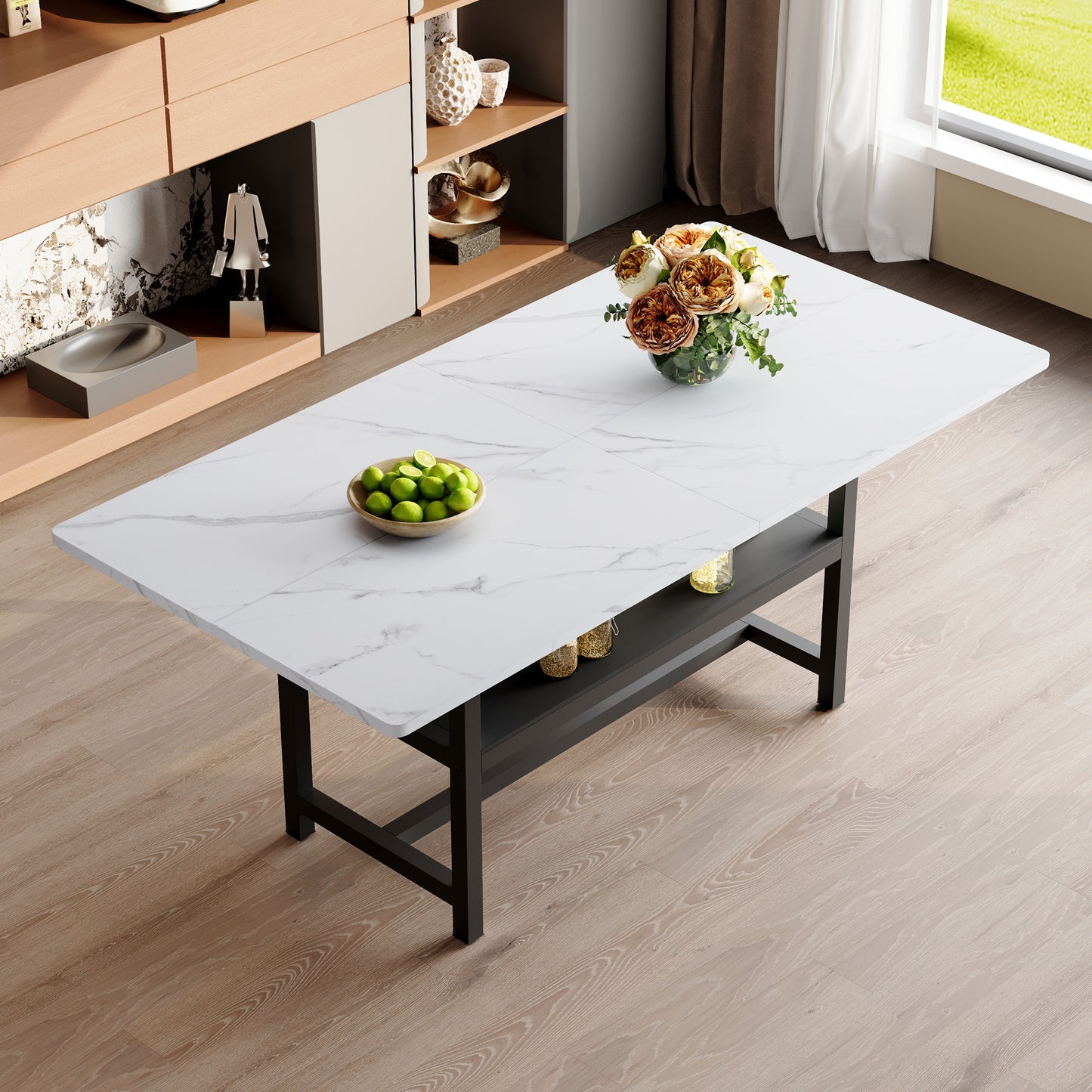 A 71 X35.4 Inch Dining Table With Tabletop Cleverly Pieced Together