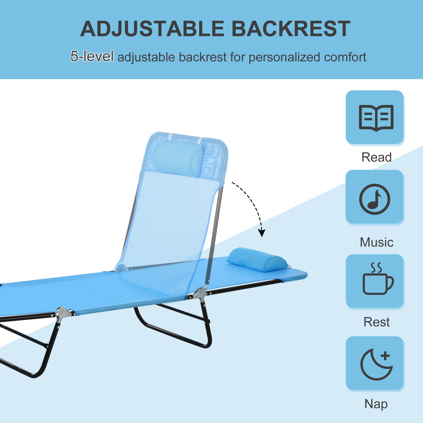 Folding Chaise Lounge Chair - 5-Position Recliner, Blue