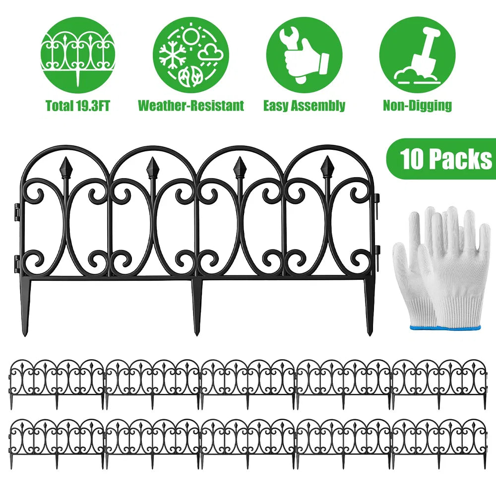 10-Pack Decorative Garden Fence Panels - Flexible Edging Border