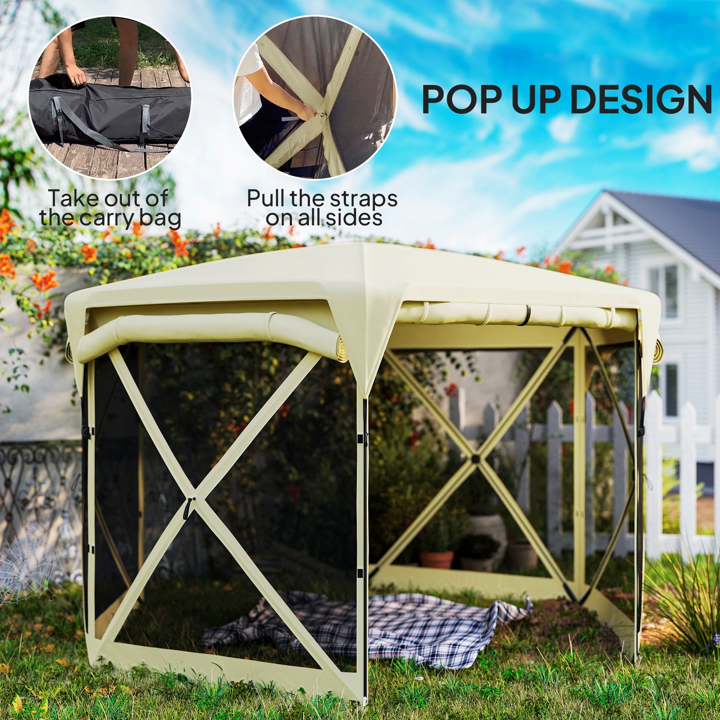 Pop Up Gazebo Screen Tent with Removable Roof - Beige