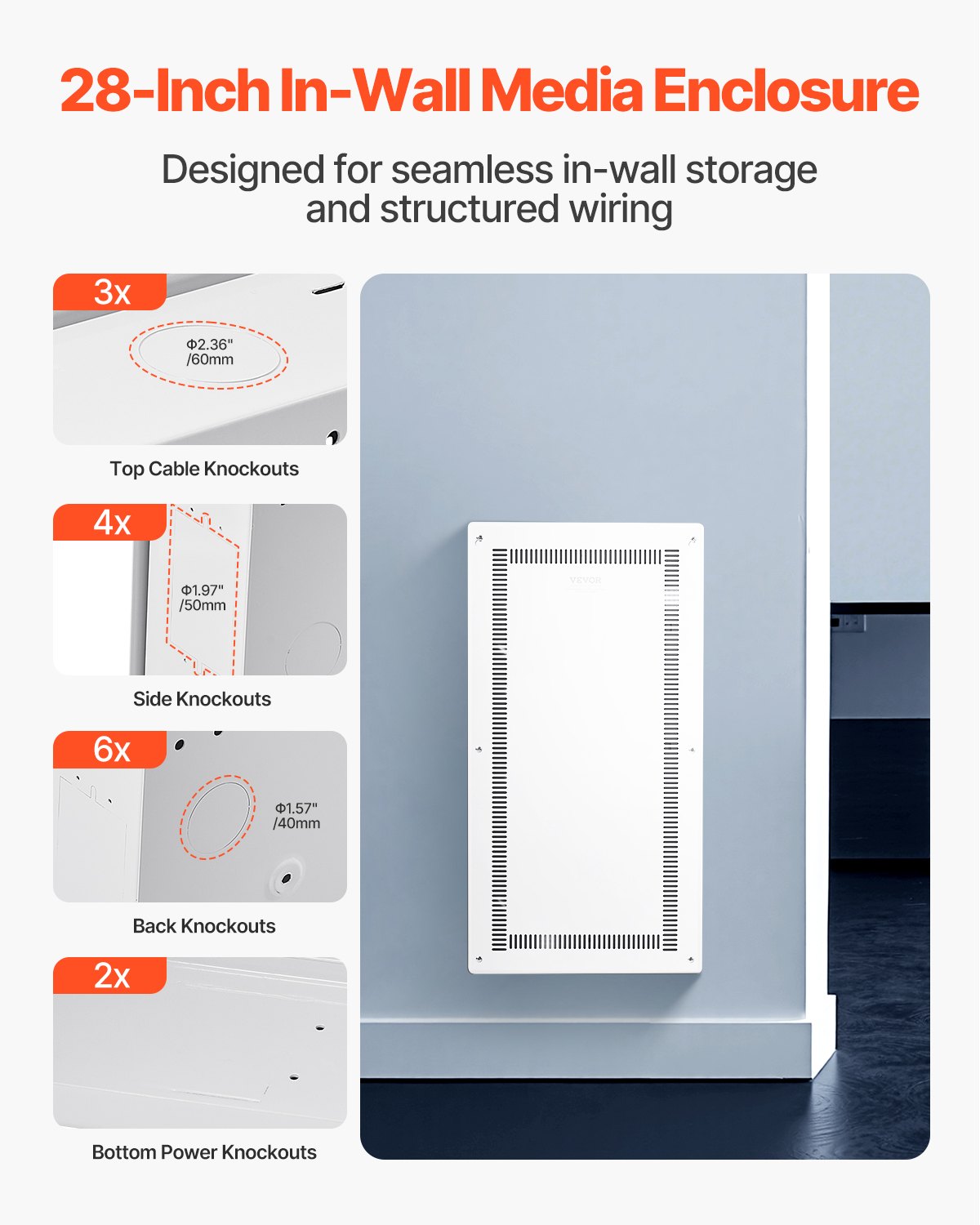 28-Inch Recessed Wall Media Enclosure with Cover for Home Entertainment