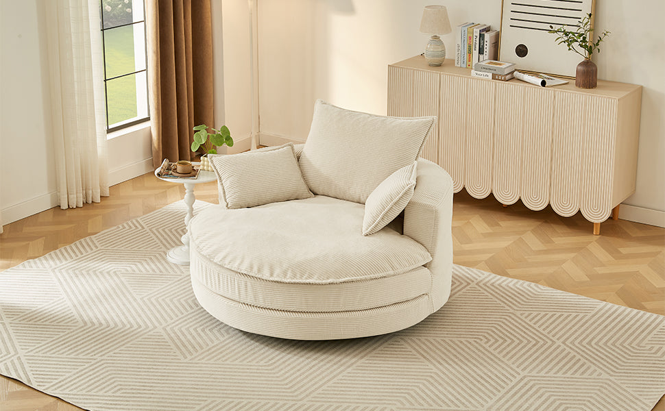 Oversized 360° Swivel Accent Chair with Dual-Layer Cushion - Beige