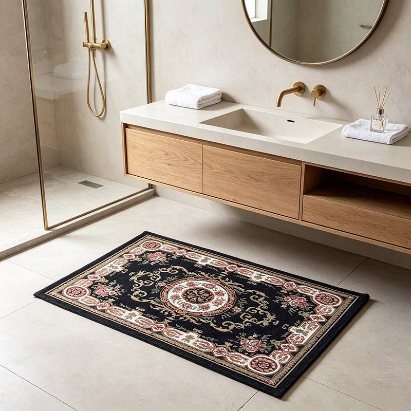 European & American Style Floral Pattern Floor Mat - Vintage Design 50x80cm Dark Blue