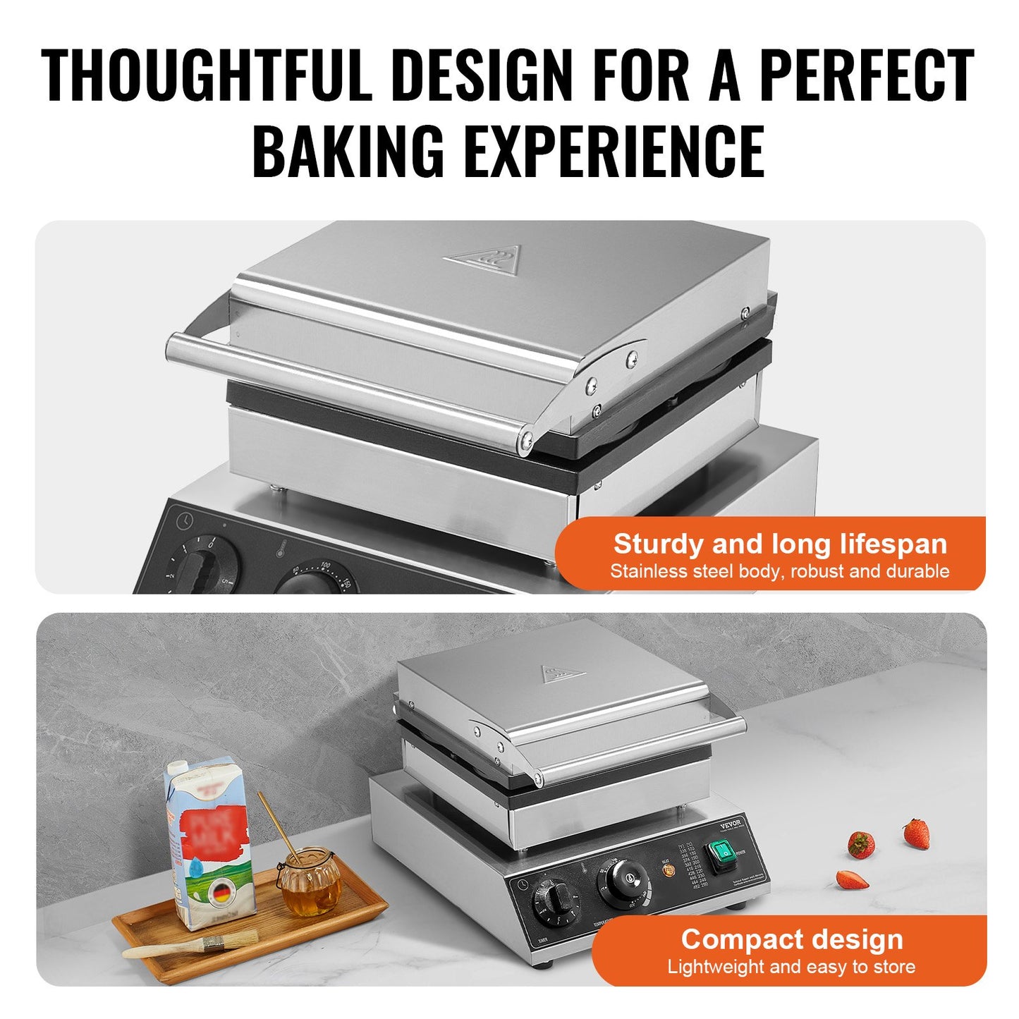 Commercial Waffle Maker 1750W Non-Stick Round Waffle Iron Machine, Professional Kitchen Appliance - Natural