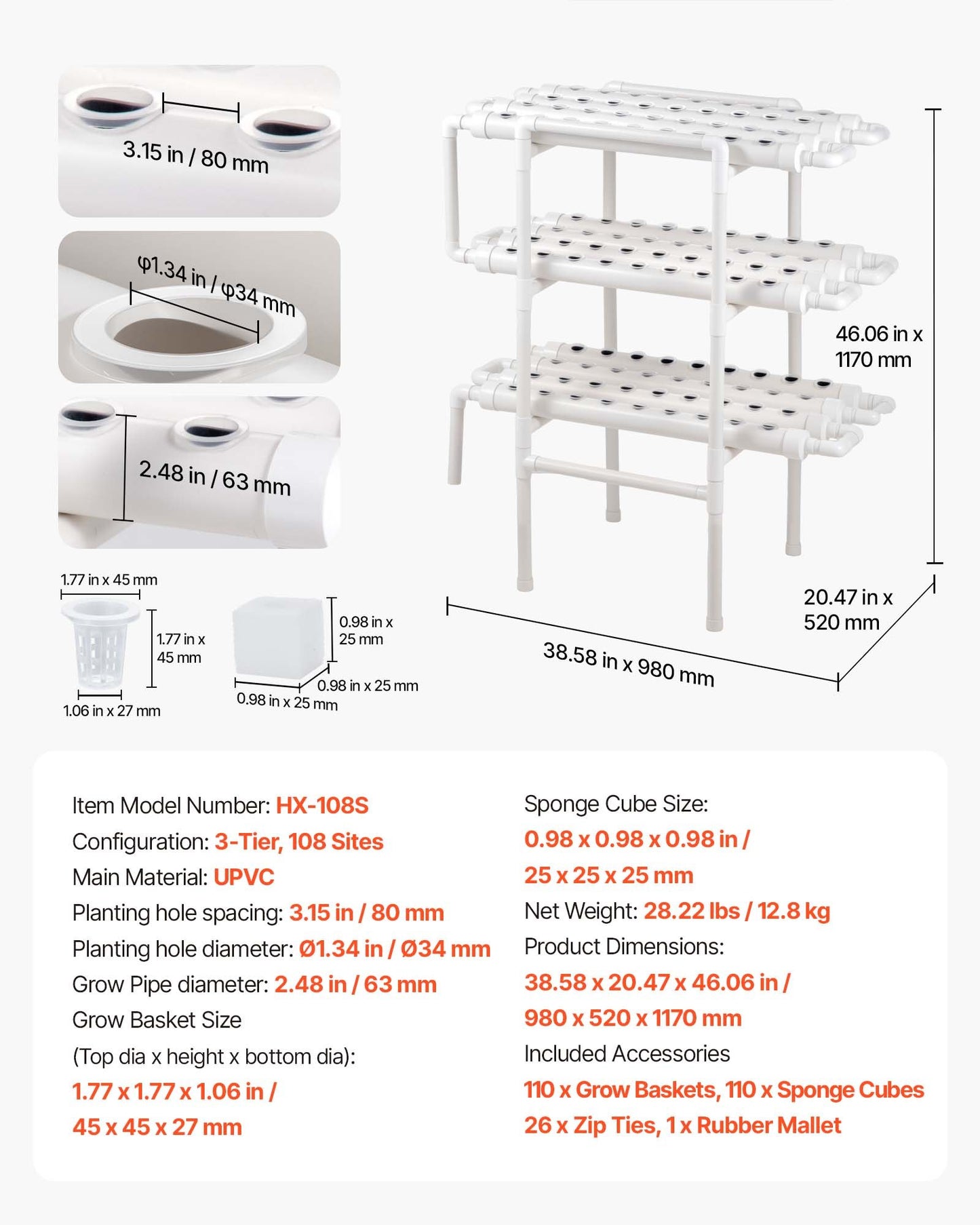 Hydroponic Growing System Kit with 3 Tiers and Timer - Indoor Vegetable and Herb Garden