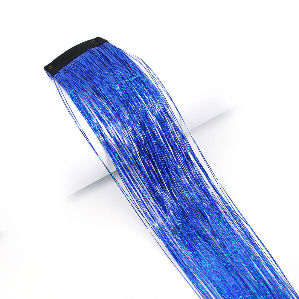 Clip-In Rainbow Hair Extensions - Long Synthetic Wig with Gold Thread