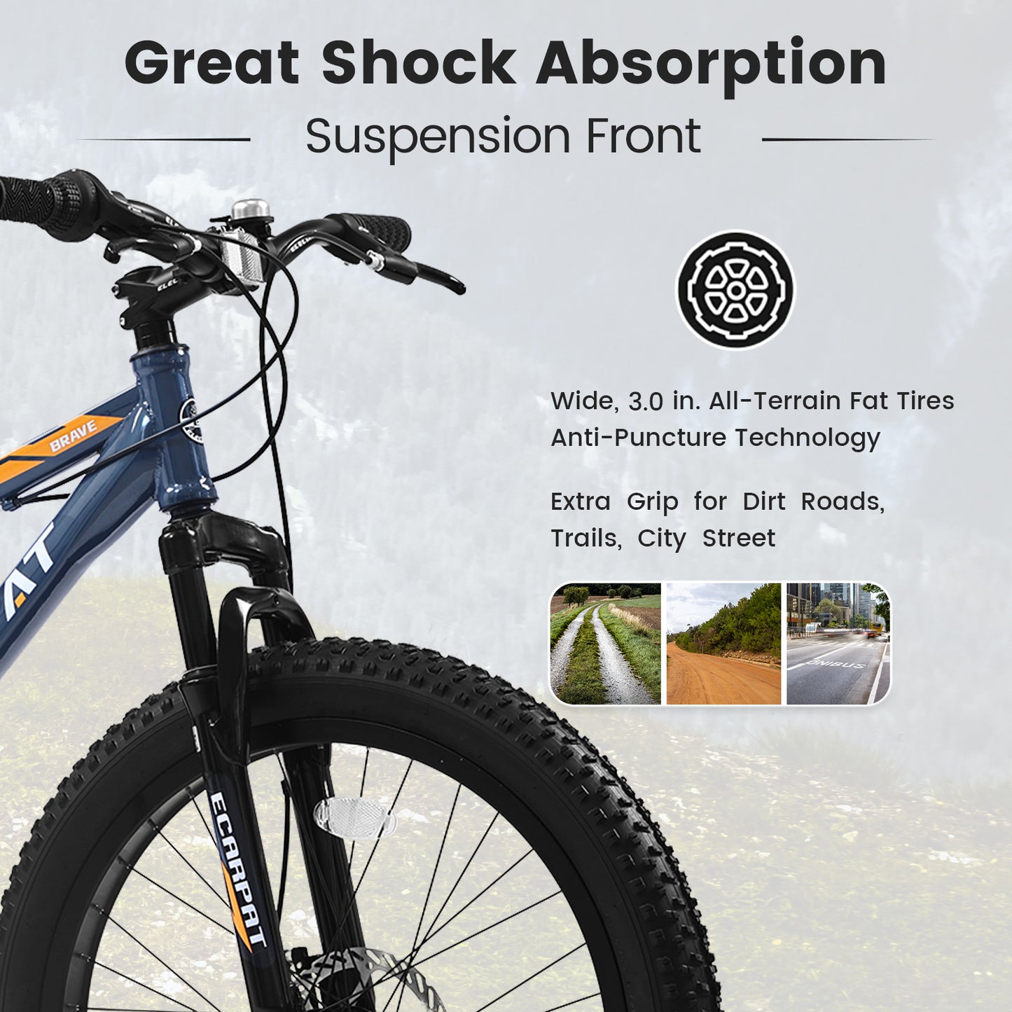24 Inch Fat Tire Mountain Bike - Full Shimano 7 Speed, Gray