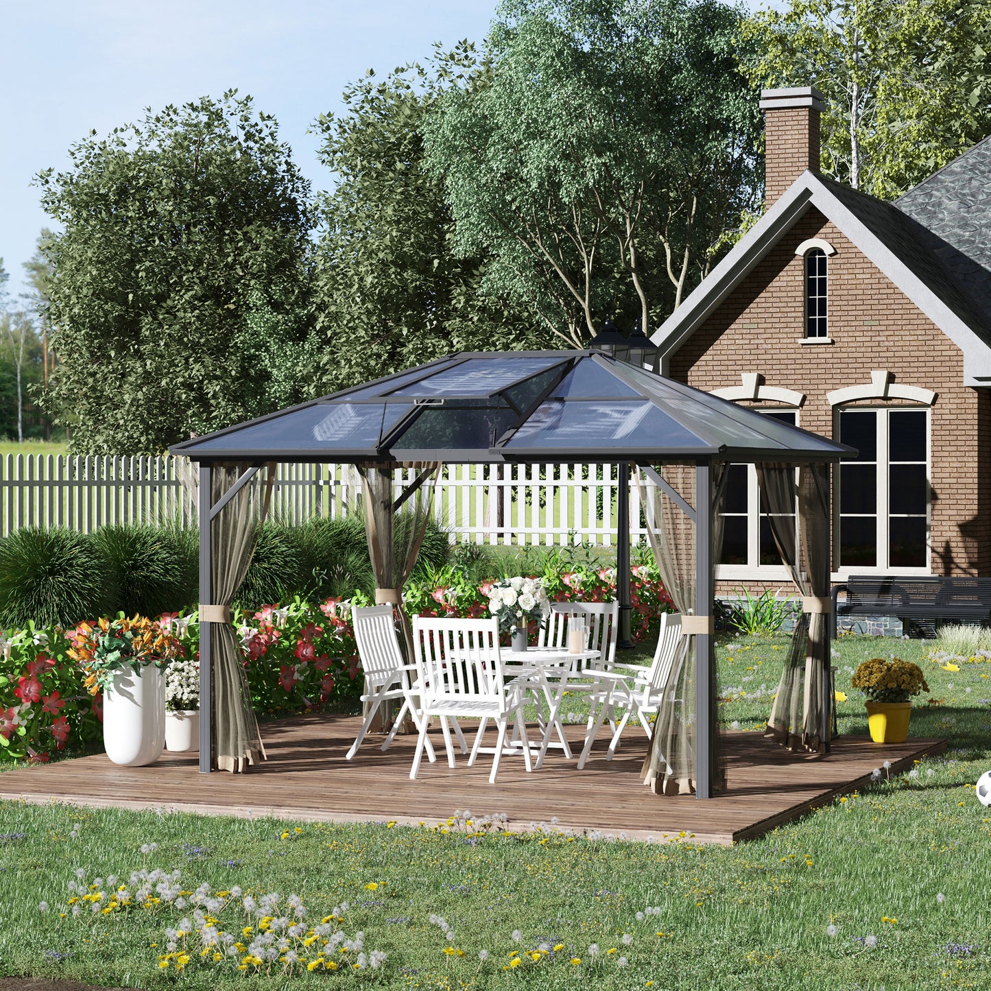 10' x 12' Hardtop Gazebo Canopy with Aluminum Frame & Netting