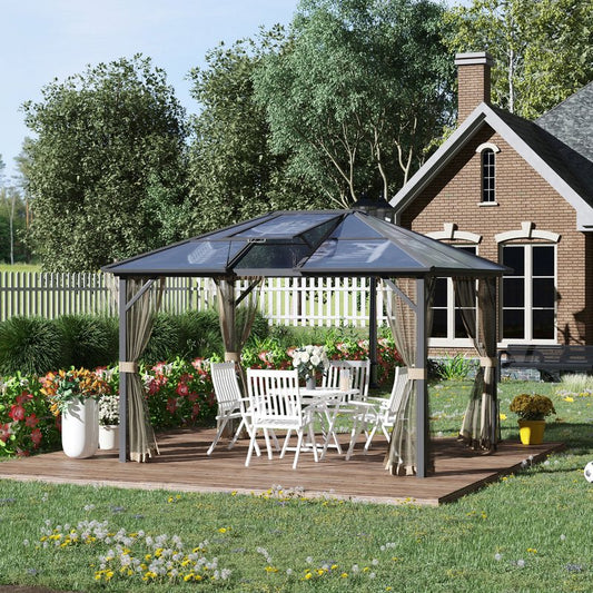 10' x 12' Hardtop Gazebo Canopy with Aluminum Frame & Netting