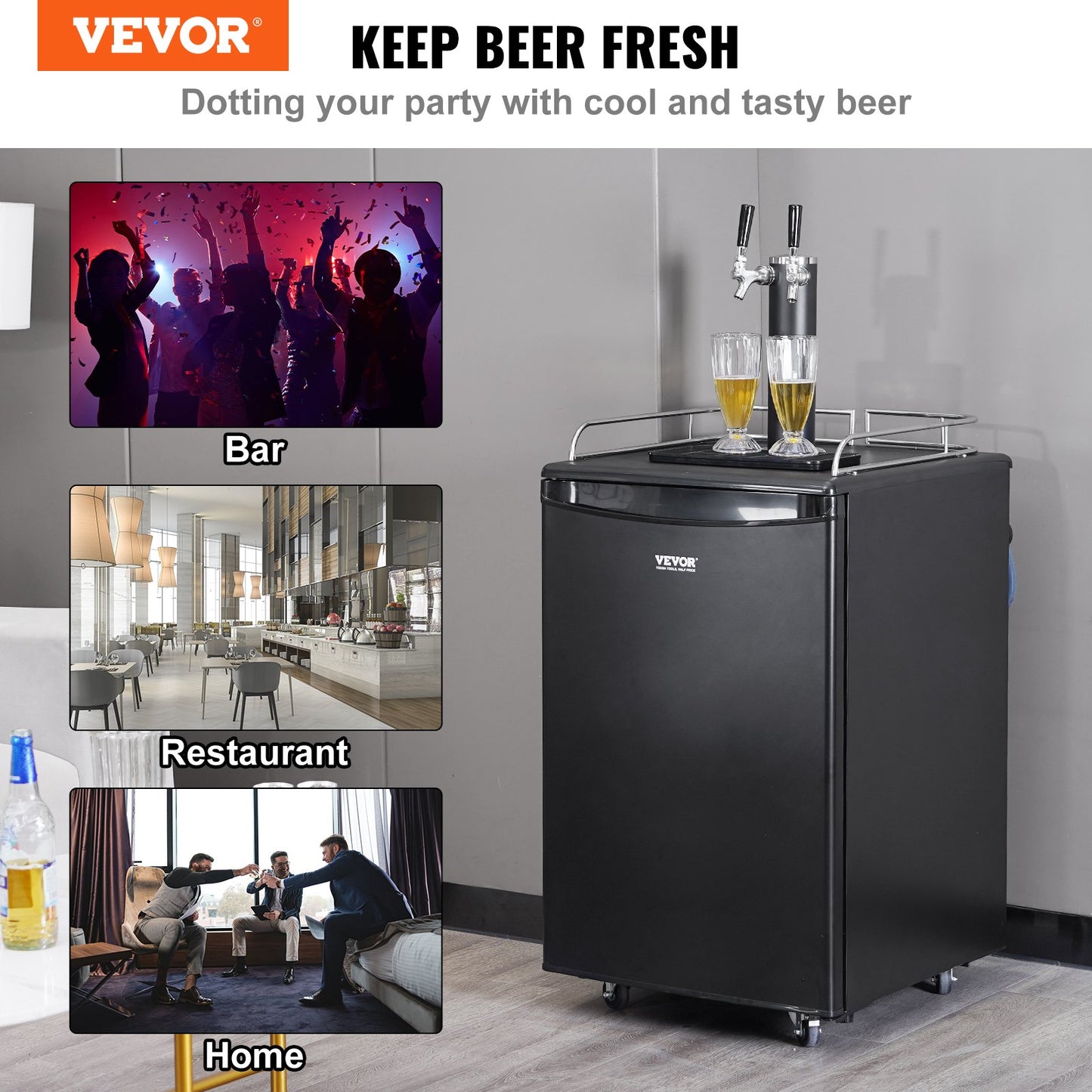 Dual Tap Beer Kegerator Dispenser with Shelves and CO2 Cylinder - Black