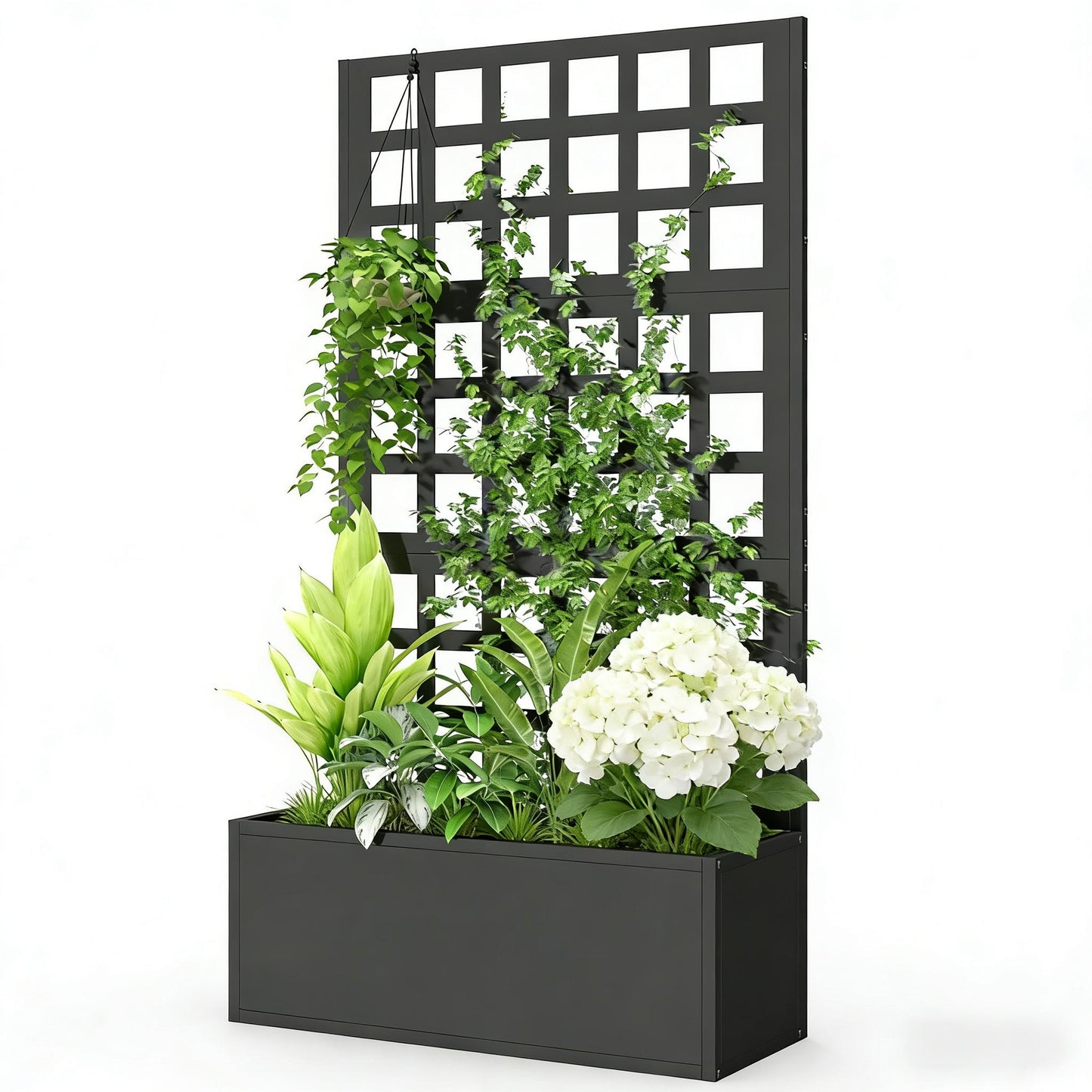 Raised Garden Bed Planter Box with Trellis - Black Steel