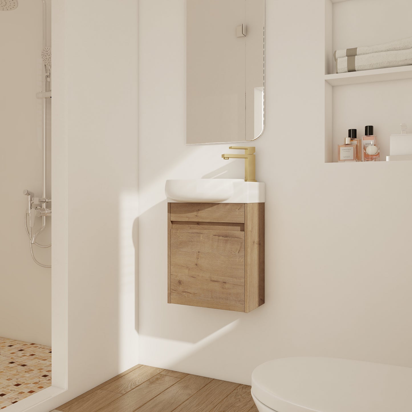 16-Inch Soft Close Bathroom Vanity with Sink - Imitative Oak