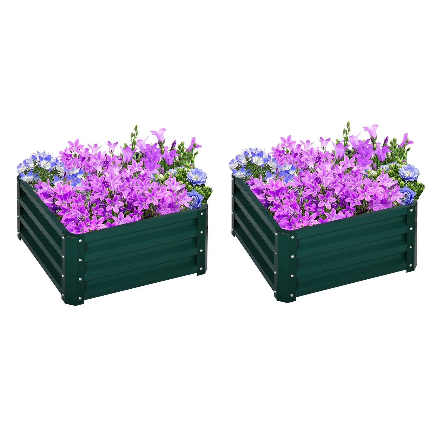 Galvanized Raised Garden Bed Set of 2 - Steel Planter Boxes for Vegetables and Flowers, Rust-Resistant, Easy Assembly, Green, 670x345x60 mm