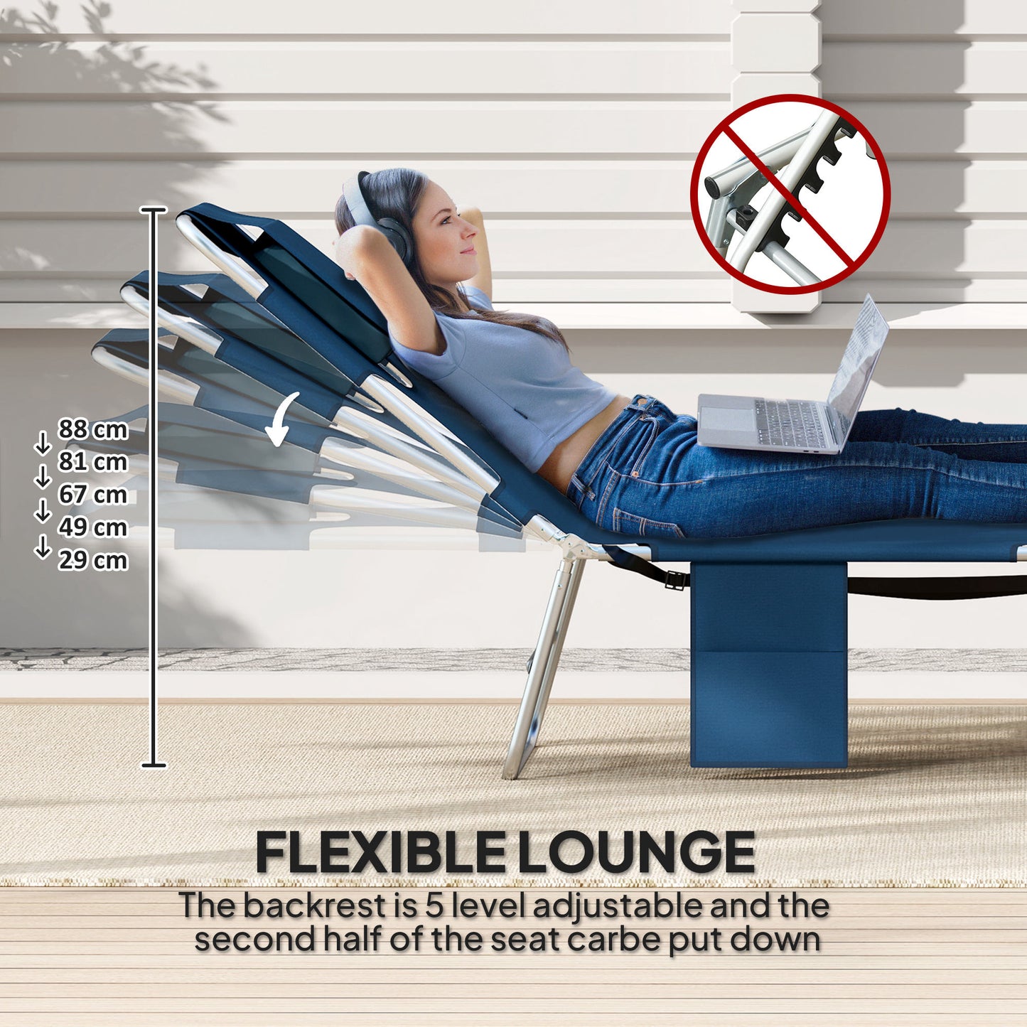 Folding Chaise Lounge Chair with Face Cavity - Dark Blue