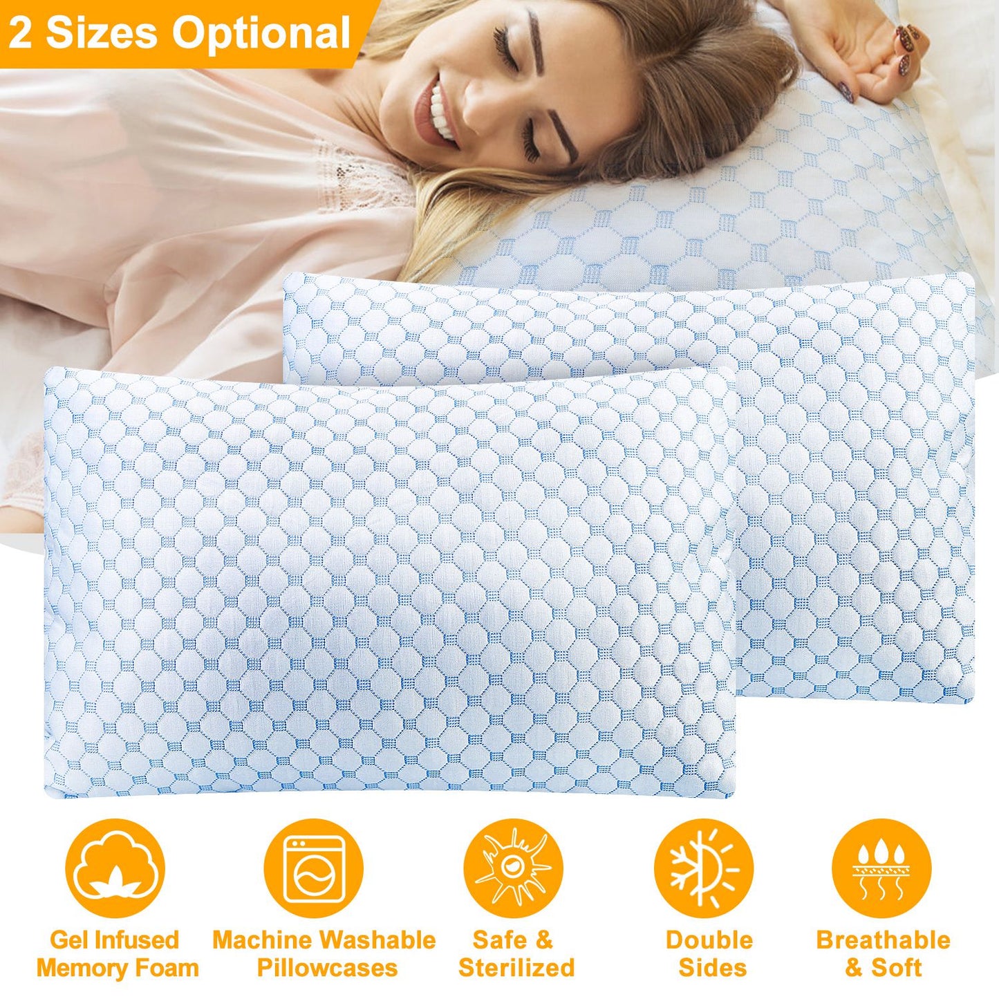 Cooling Memory Foam Pillow - Gel Infused, Adjustable, Machine Washable