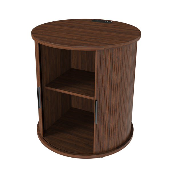 Mid Century Modern Cylinder End Tables with Charging Station - Set of 2