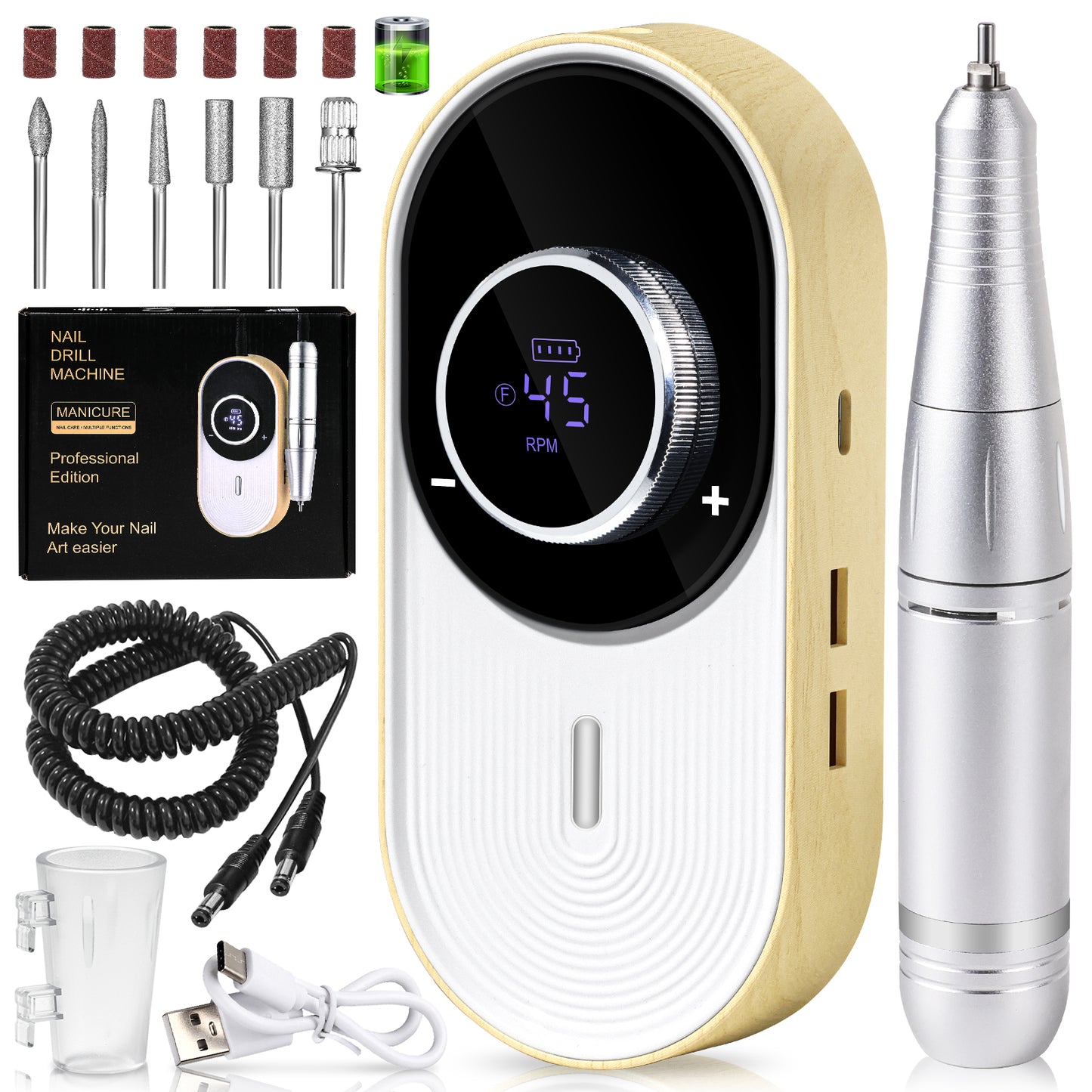 Professional Electric Nail Drill Machine - Rechargeable Manicure File Kit