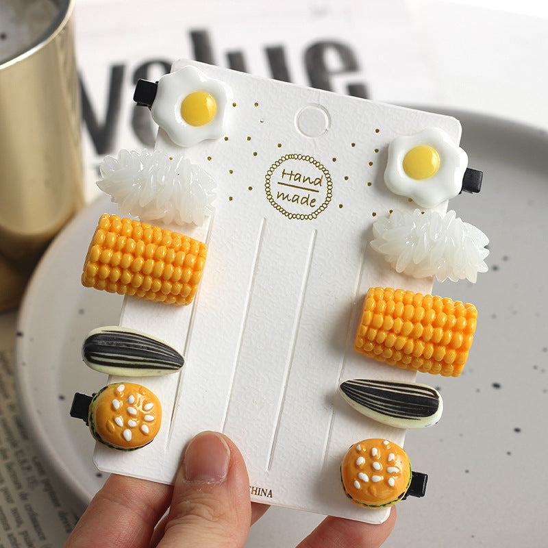 Mini Food Clip Set - Simulation Rice, Eggs, Corn, Melon Seeds, Cute Food Accessories
