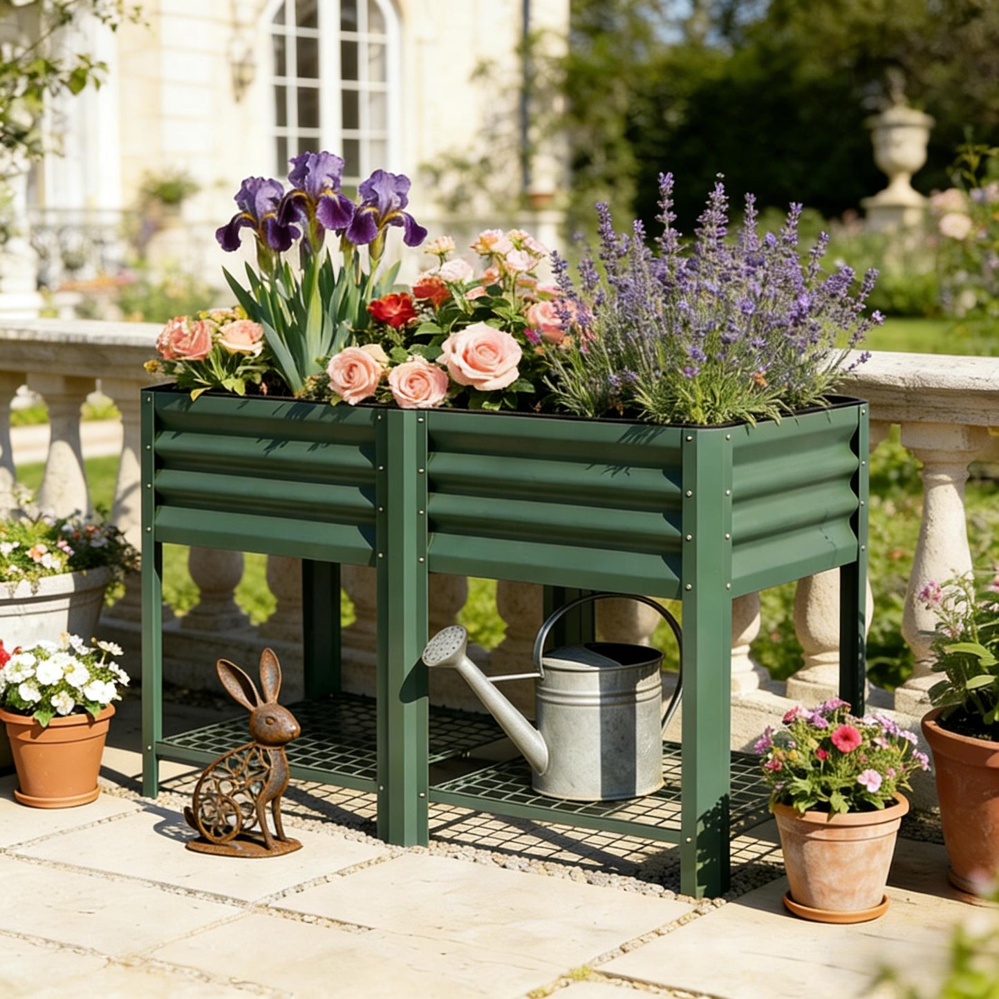 Elevated Planter Box - Outdoor Raised Garden Bed in Green