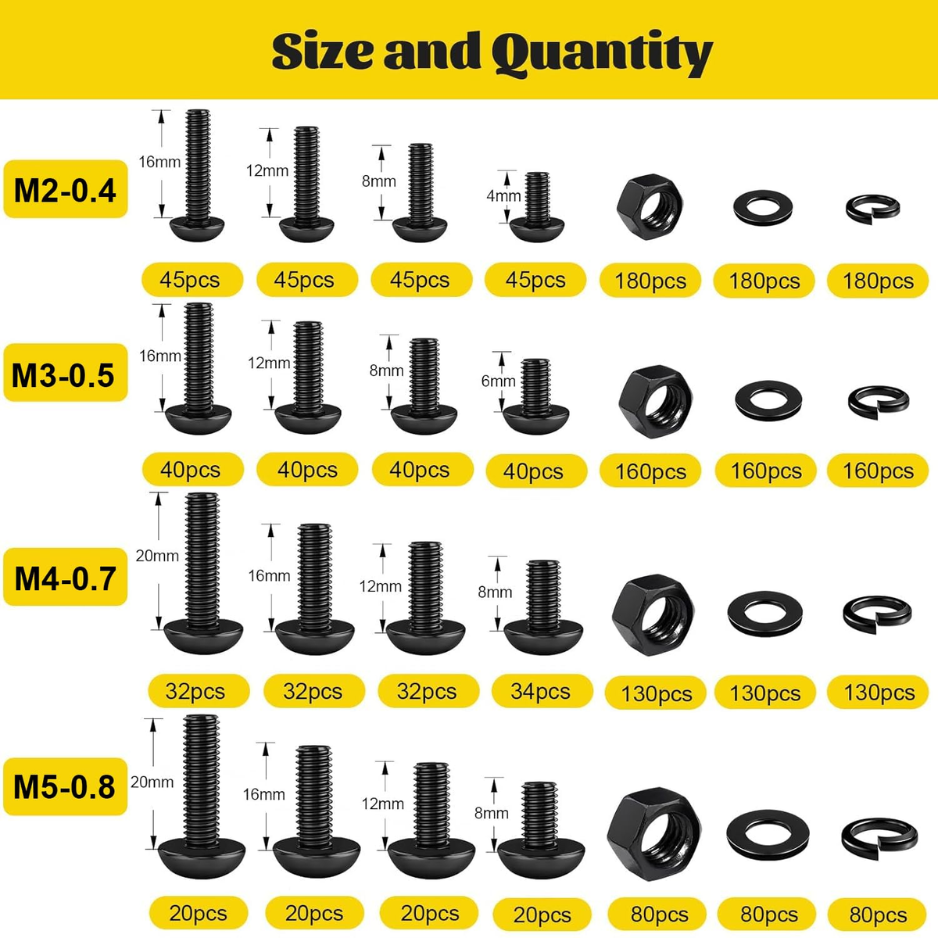 2200-Piece Metric Screw Assortment Kit - M2, M3, M4, M5