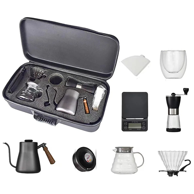 Manual Coffee Grinder with Double Layer Glass Cup and Electronic Scale - Black