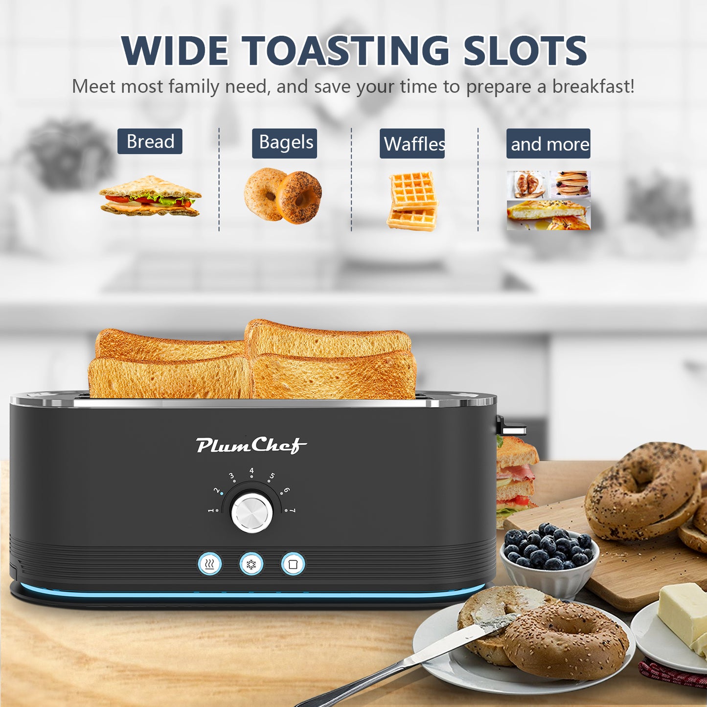 4-Slice Stainless Steel Toaster with 7 Browning Settings - Black