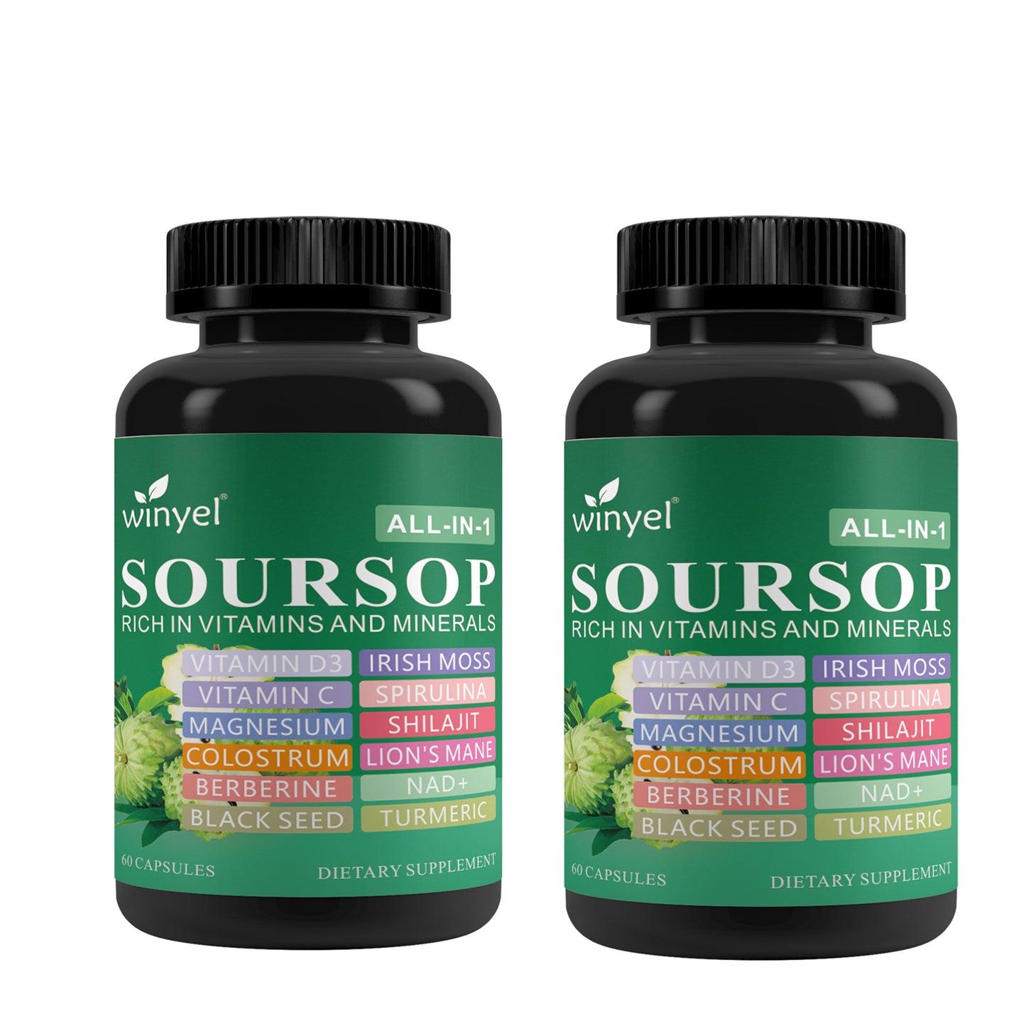 Soursop Herbal Supplement with Lion's Mane & Turmeric - 60 Vegan Capsules