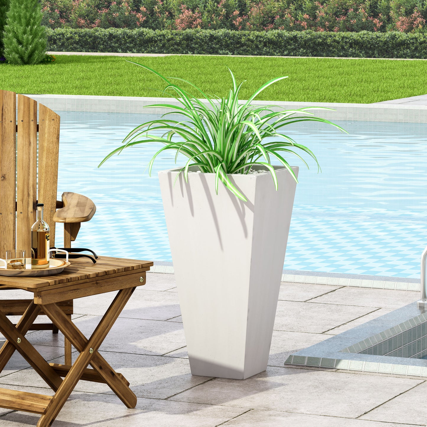 13 Outdoor Modern MGO Small Cast Stone Planter, White