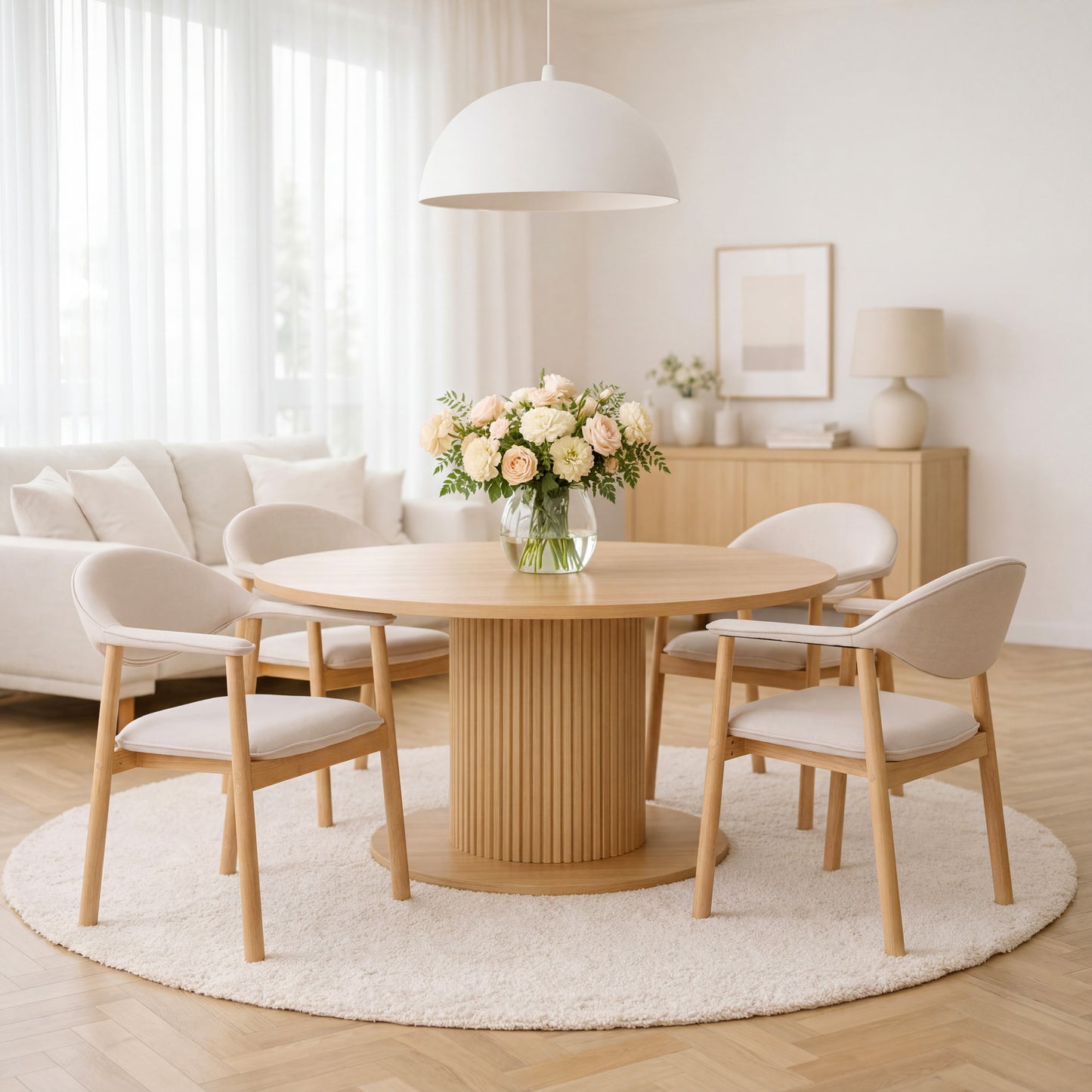 Beige Upholstered Dining Chairs with Curved Back - Set of 2