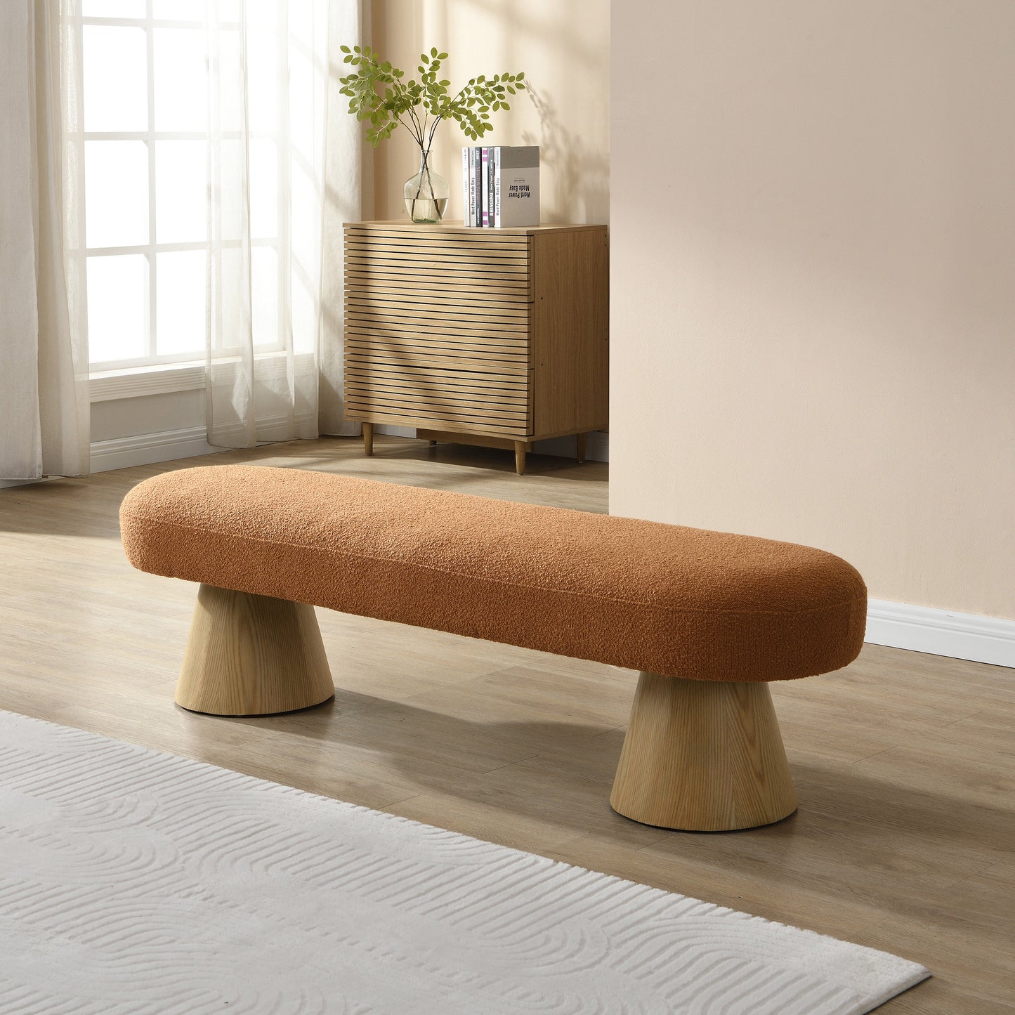 Upholstered Dining Bench for Entryway & Living Room - 64" Orange
