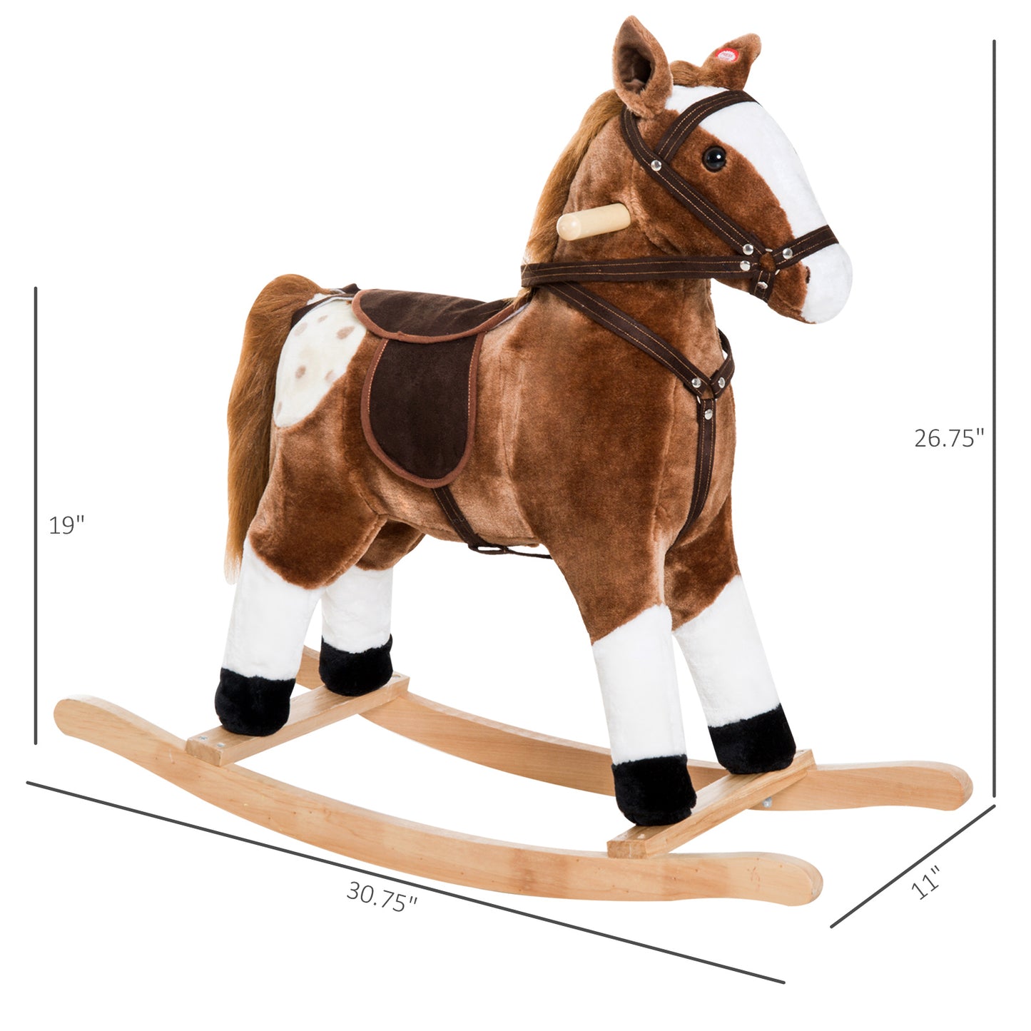 Plush Rocking Horse for Kids with Realistic Sounds - Brown