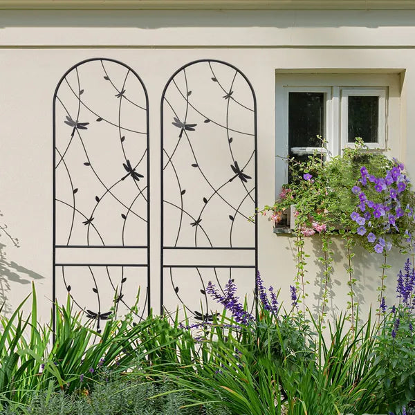 Metal Garden Trellis - 86.7" x 19.7" Rustproof Support for Climbing Plants - Black