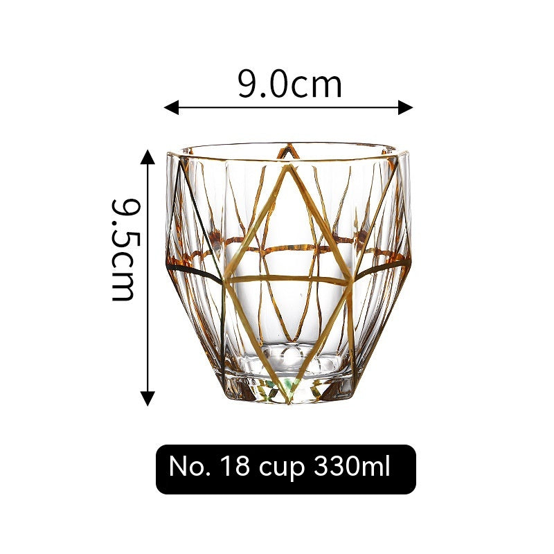 Gold Line Wine Glass Set - Whiskey & Cocktail Drinking Cups for Home Bar