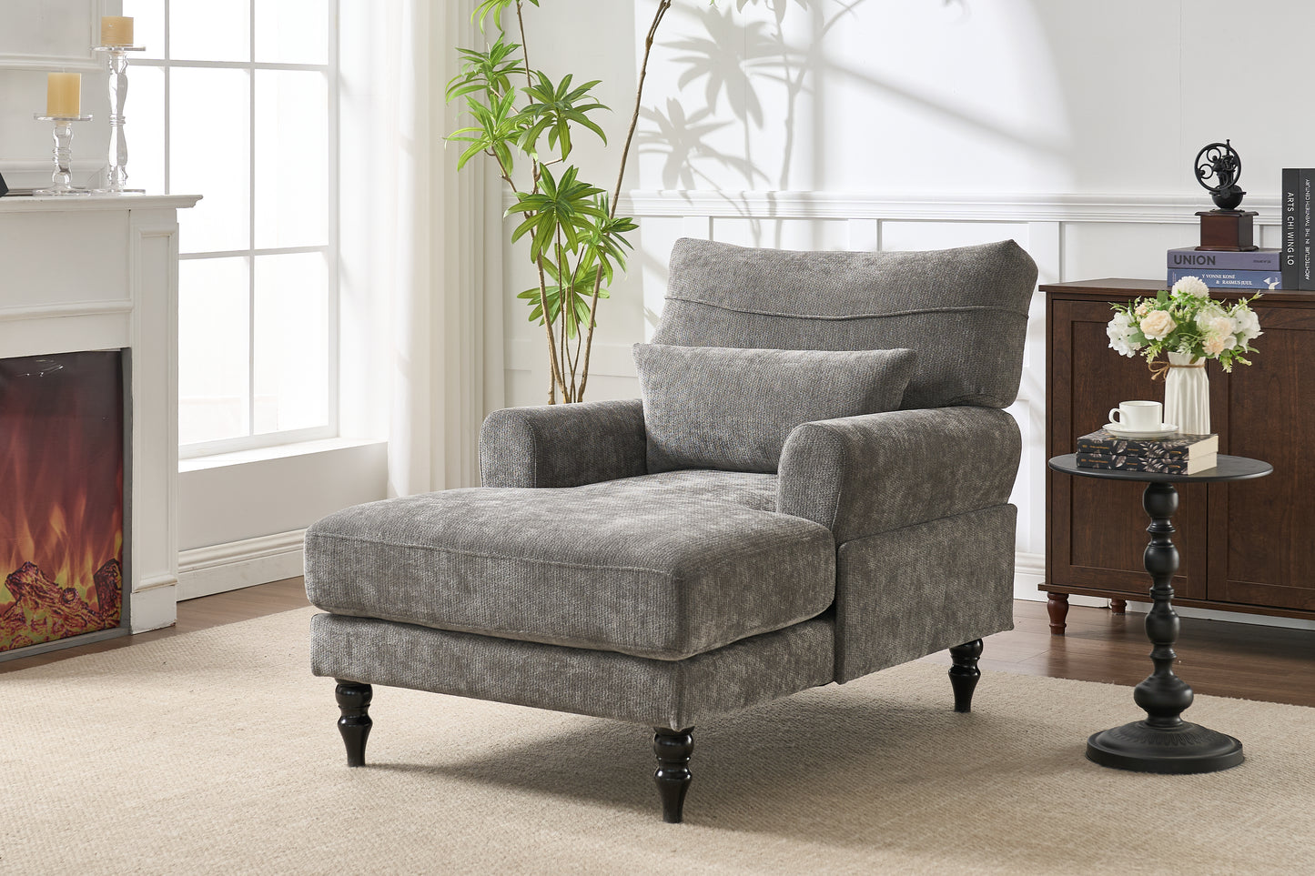Modern Grey Chaise Lounge - Upholstered Recliner Sofa Chair