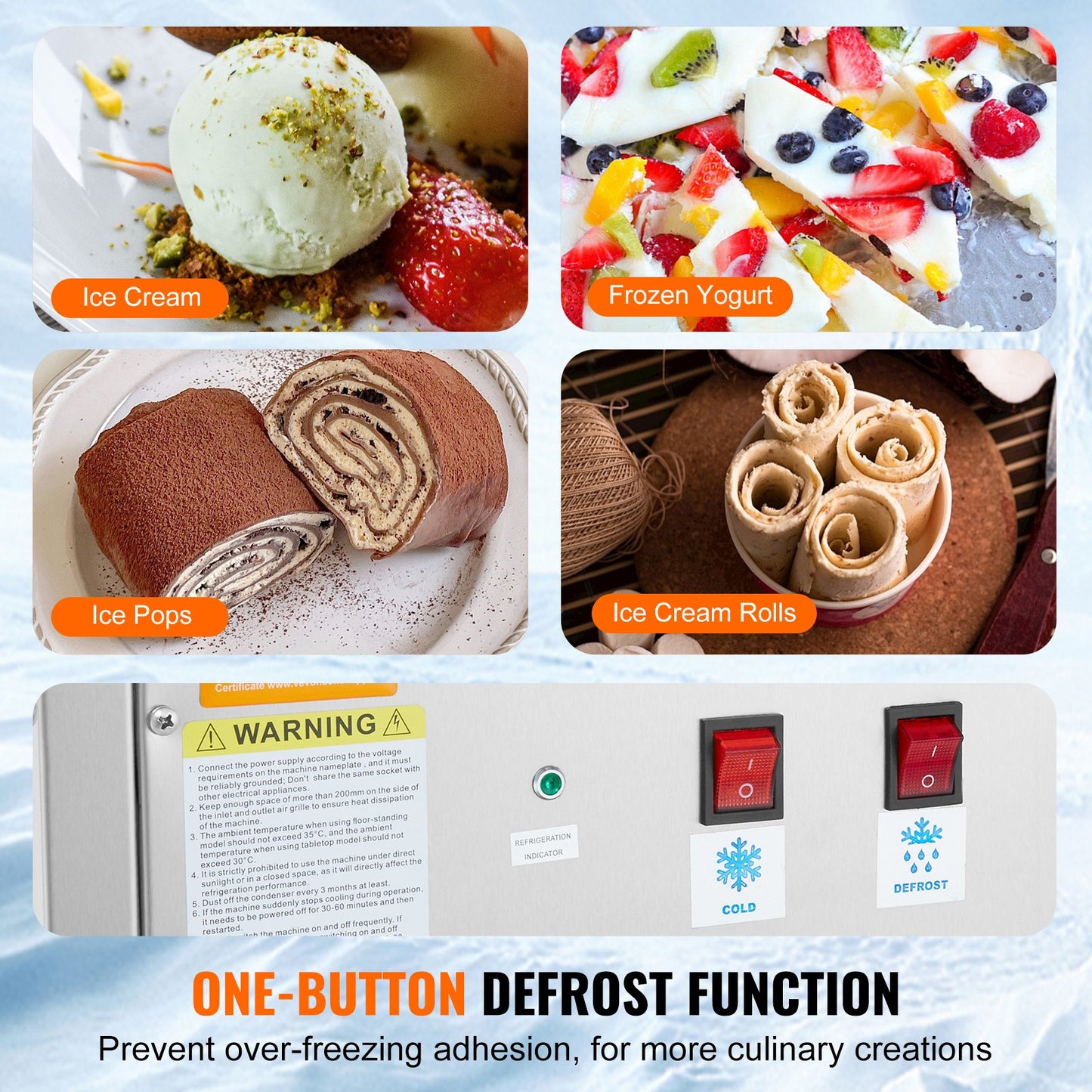 Ice Cream Roll Machine 11x9.5 Inch Stainless Steel Frozen Yogurt Maker with Compressor & 2 Scrapers - Silver