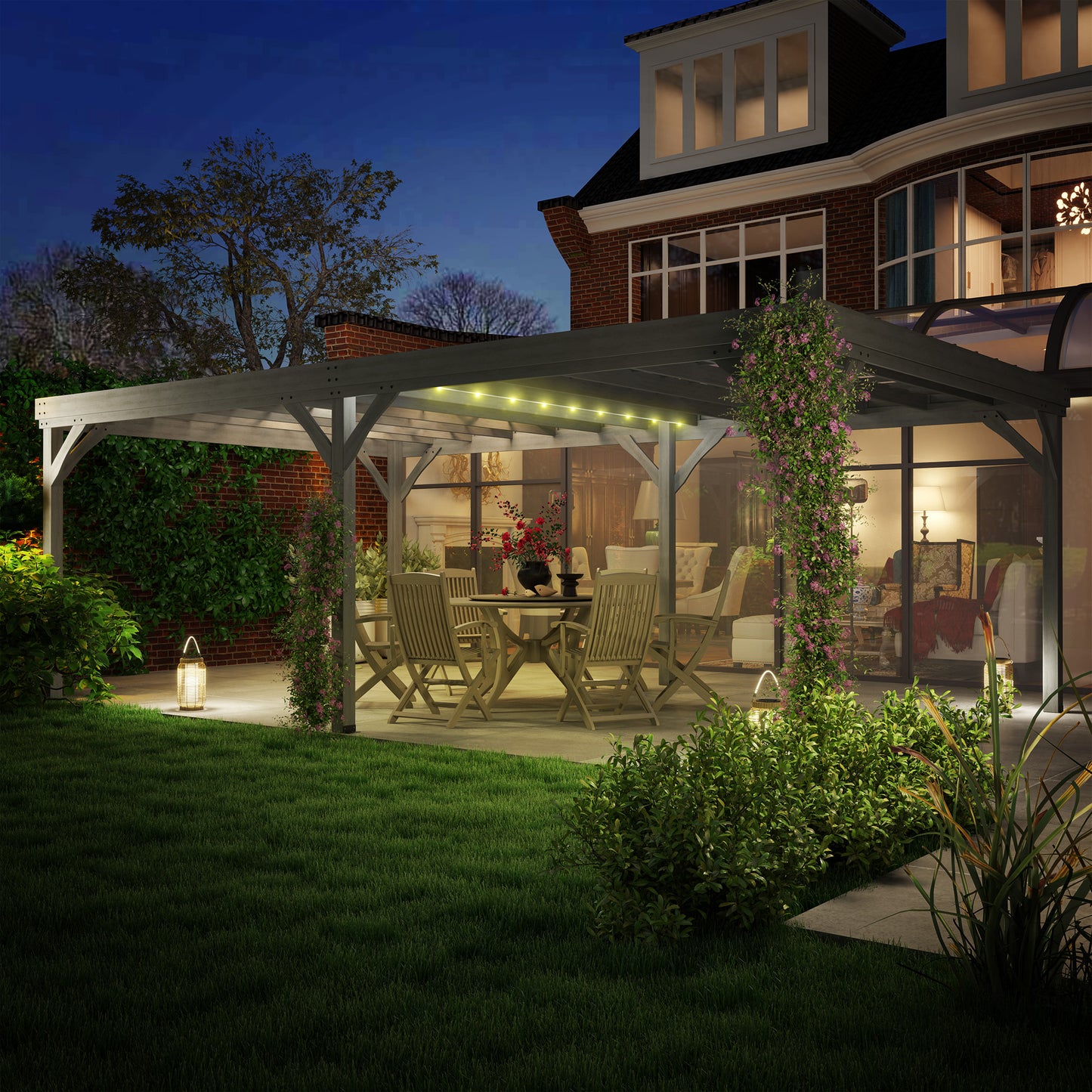 Outdoor Wooden Pergola - 12x20 ft Gray Garden Gazebo